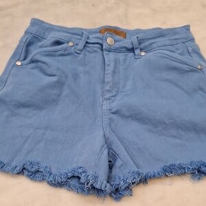 Judy Blue Cut Off Denim Blue Frayed Hem Women Shorts Sz Medium Stretch 3" Inseam